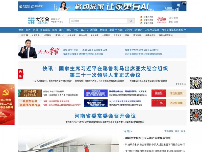 【大河网】河南首家重点新闻网站<b>※</b>2024年11月17日网站截图