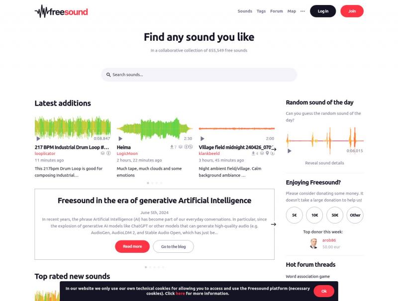 【Freesound】免费声音分享之地 - Freesound<b>※</b>2024年11月09日网站截图