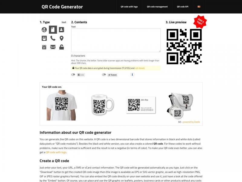 【QR Code Generator】QR Code Generator – create QR codes for free (Logo, T-Shirt, vCard, EPS)<b>※</b>2024年01月30日网站截图