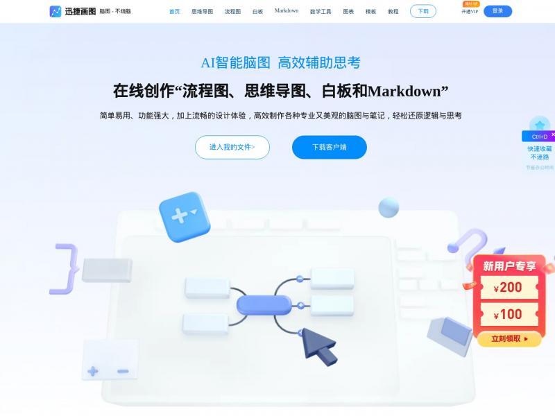 【迅捷画图】专业的在线作图网站,在线画思维导图、流程图 - 迅捷画图<b>※</b>2024年11月10日网站截图