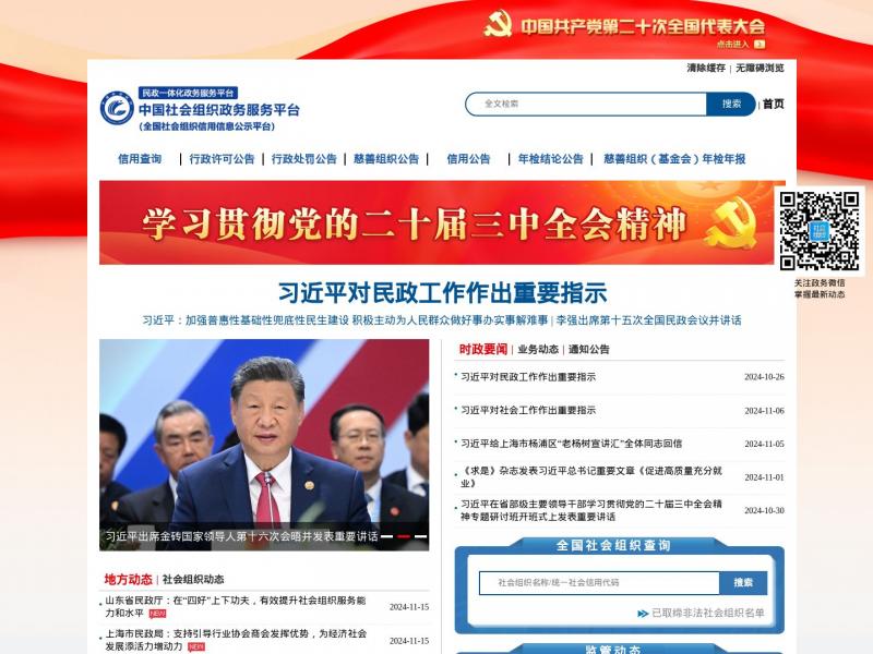 【政务服务平台】中国社会组织政务服务平台<b>※</b>2024年11月17日网站截图
