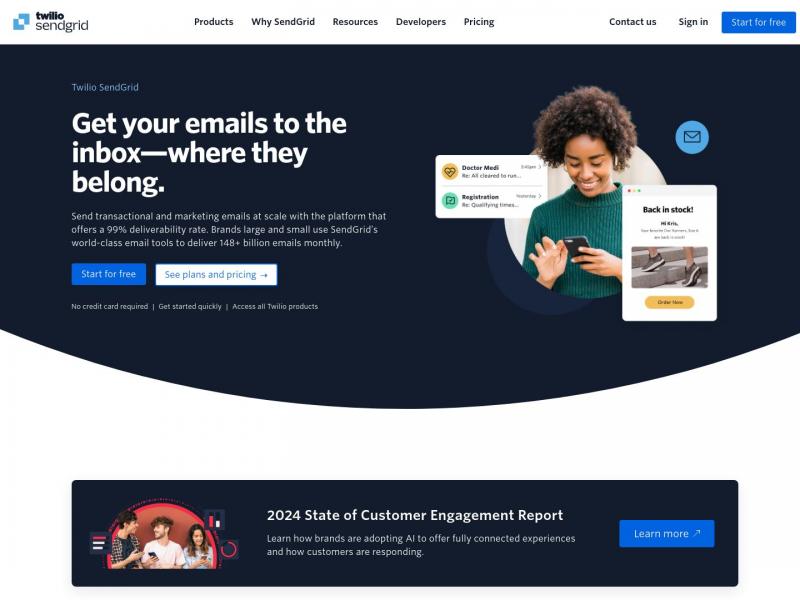 【SendGrid】电子邮件发送、API、营销服务| SendGrid<b>※</b>2024年11月15日网站截图