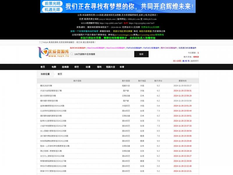 【优质资源库】优质资源库_专注于为站长们提供各种高清影视资源免费采集<b>※</b>2024年11月29日网站截图