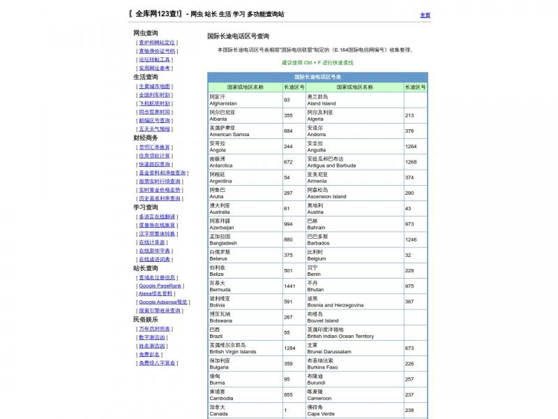 【国际电话区号】国际长途电话区号查询<b>※</b>2024年03月20日网站截图