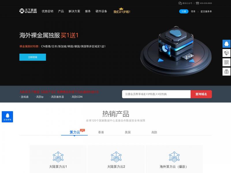 【天下数据】海外、香港、美国服务器租用-CDN节点专线加速_天下数据<b>※</b>2024年11月08日网站截图