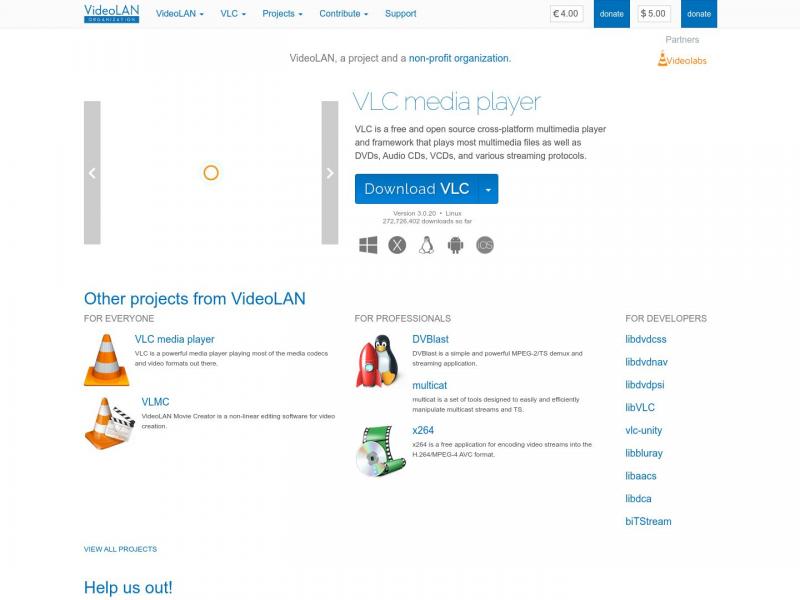 【VideoVLC】适用于所有操作系统的免费多媒体影视播放器_VideoLAN<b>※</b>2024年11月08日网站截图