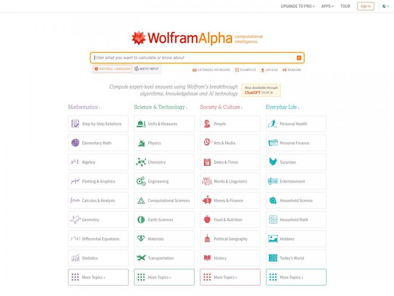 【Wolfram】Wolfram智能在线自动问答系统Wolfram|Alpha<b>※</b>2023年10月22日网站截图